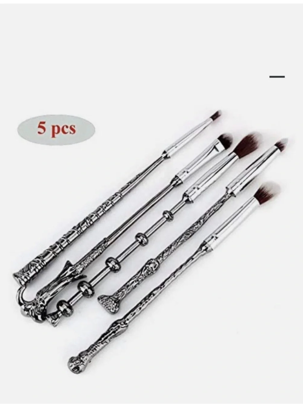 Storybook Cosmetics 5 pcs Makeup Brush Set Silver/Black Wand Handles w/ Pouch